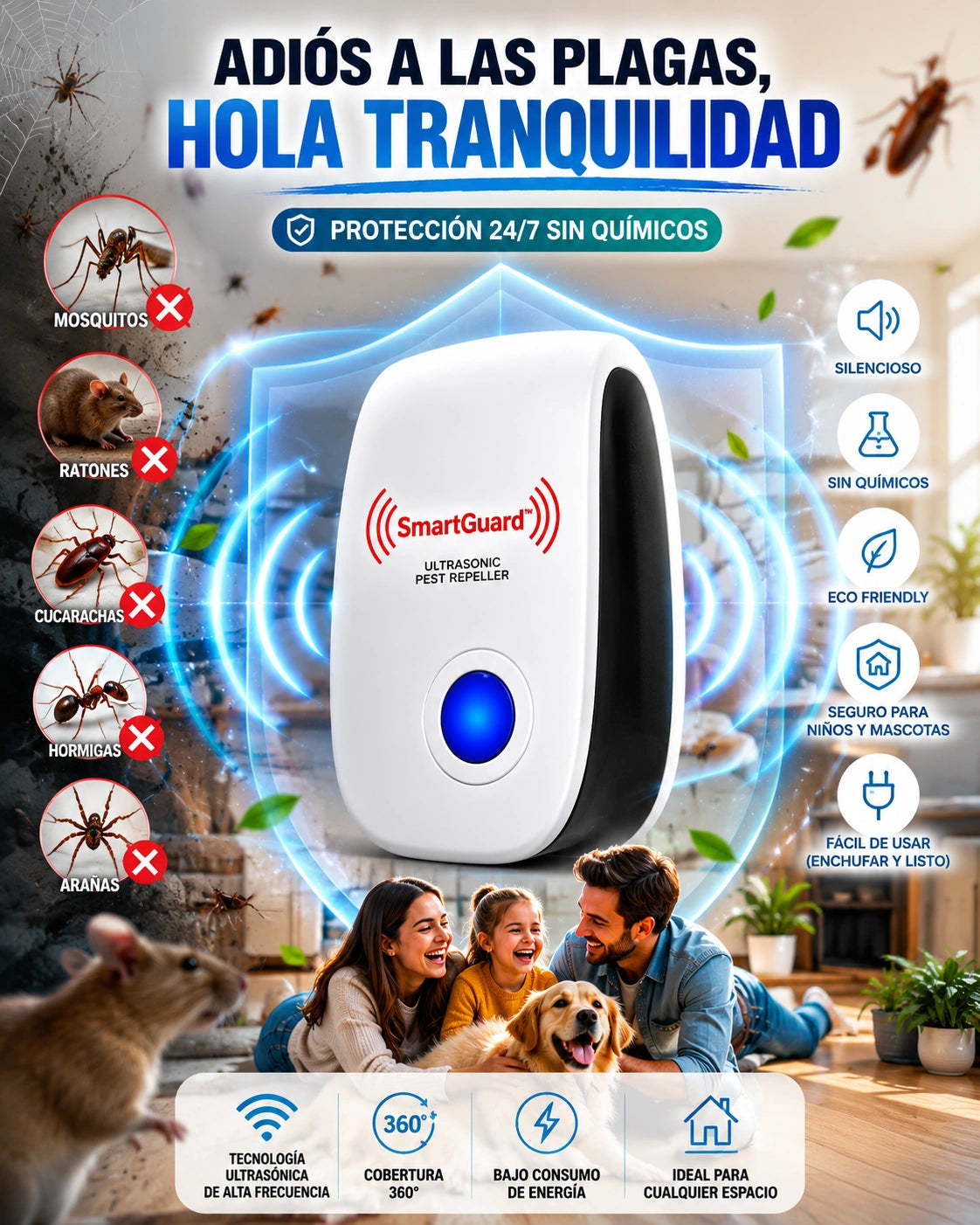 Repelente ultrasónico antiplagas smartguard™. OFERTA 2x1