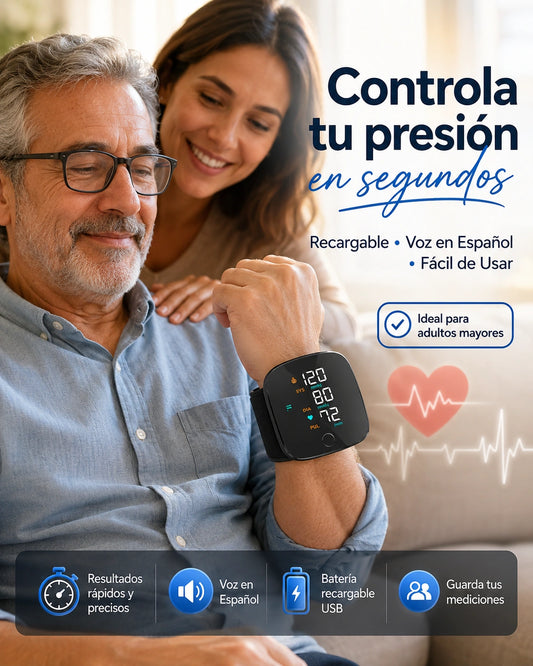 Tensiómetro de muñeca recargable voz español